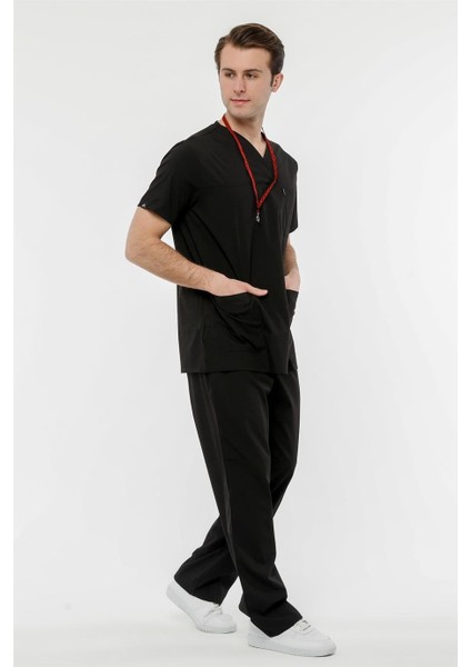 Ultralycra Comfy - Büyük Beden Likralı Doktor Hemşire Forma Takımı (Unı), Siyah fırsatları