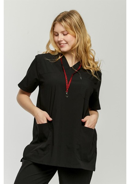 Ultralycra Comfy - Büyük Beden Likralı Doktor Hemşire Forma Takımı (Unı), Siyah indirimleri