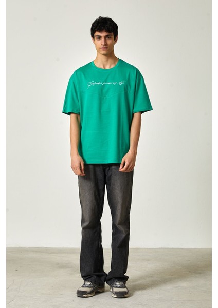 Yarım Oversize Baskılı T-Shirt S - Yeşil fiyatları