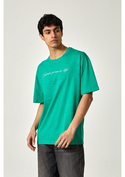 Yarım Oversize Baskılı T-Shirt S - Yeşil modelleri