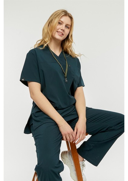 Ultralycra Comfy - Büyük Beden Likralı Doktor Hemşire Forma Takımı (Unı), Koyu Yeşil indirimleri