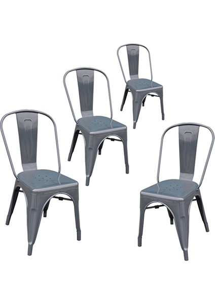 Tolix Kolsuz Metal Sandalye-Antrasit Gri(4 Adet)