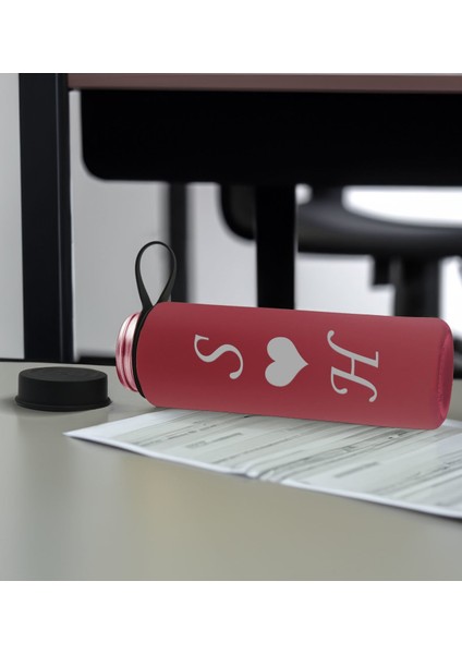 Sevgiliye Özel Isimli Pembe Defter ve Fuşya Cam Matara Hediye Seti-1, Sevgiliye Hediye, Sevgililer Günü, Yeni iş hediyesi