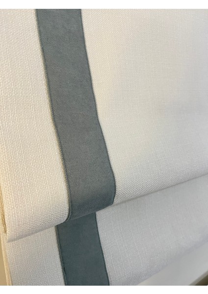 Ekru Keten Fon Üzerine Çağla Yeşil Biyeli Katlamalı Perde fiyatları