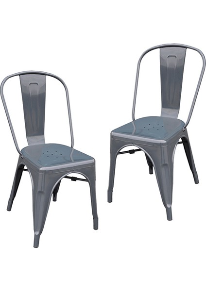 Tolix Kolsuz Metal Sandalye-Antrasit Gri(2 Adet)