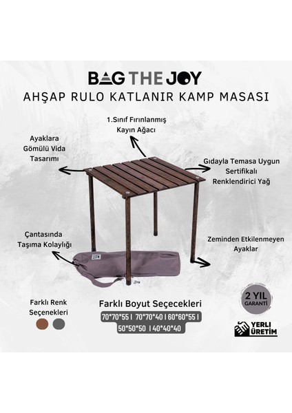 Bag The Joy 50x50x50 Katlanır Rulo Kamp ve Piknik Masası - Antrasit