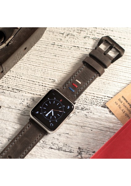 Apple Watch 42MM 44MM 45MM 49MM 3 / 4 / 5 / 6 / Se / 7 / 8 / 9 Ultra Ultra 2 Deri Kordon Hakiki Crazy Deri Kayış Gri