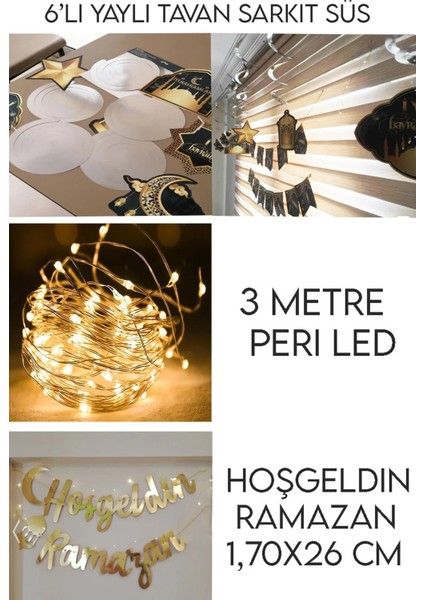 LED Işık Hoşgeldin Ramazan Gold Banner Yazı Iyi Bayramlar 6'lı Tavan Süs Ramazan fiyatları