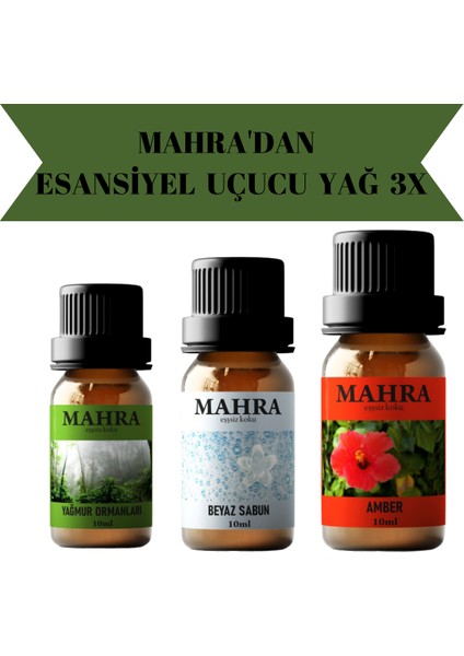 Yağmur Ormanları, Beyaz Sabun, Amber Esansiyel Uçucu Buhurdanlık Yağı Oda Kokusu 10 ml x 3