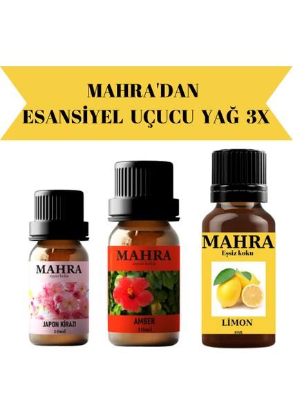 Japon Kirazı, Limon, Amber Rmntk Esansiyel Uçucu Buhurdanlık Yağı Oda Kokusu 10 ml x 3