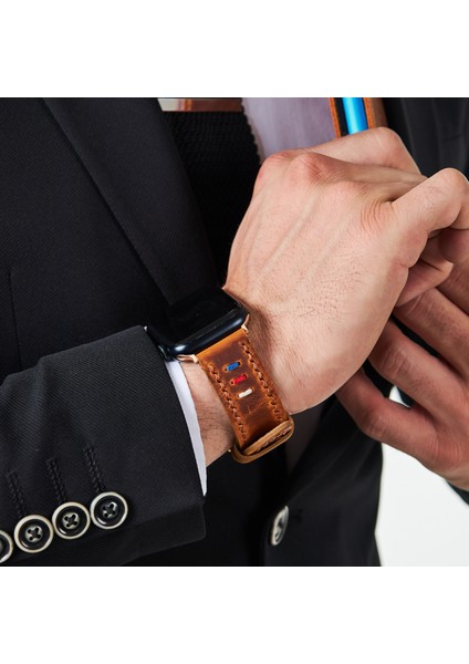 Apple Watch 42MM 44MM 45MM 49MM Ultra Ultra2 Seri 3 / 4 / 5 / 6 / Se / 7 / 8 / 9 Deri Kordon Hakiki Crazy Deri Kayış Hardal fiyatları