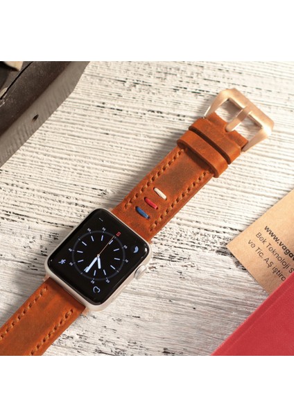 Apple Watch 42MM 44MM 45MM 49MM Ultra Ultra2 Seri 3 / 4 / 5 / 6 / Se / 7 / 8 / 9 Deri Kordon Hakiki Crazy Deri Kayış Hardal fırsatları