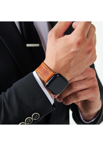 Apple Watch 42MM 44MM 45MM 49MM Ultra Ultra2 Seri 3 / 4 / 5 / 6 / Se / 7 / 8 / 9 Deri Kordon Hakiki Crazy Deri Kayış Hardal indirimleri