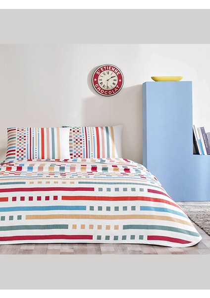 Genç Modası Pike Takımı Rainbow Kırmızı Tek Kişilik