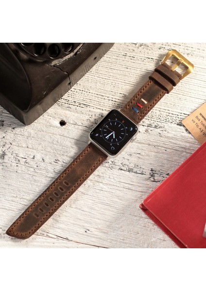 Apple Watch 42MM 44MM 45MM 49MM Ultra Ultra 2 Seri 3 / 4 / 5 / 6 / Se / 7 / 8 / 9 Kahverengi Deri Kordon Hakiki Crazy Deri Kayış modelleri
