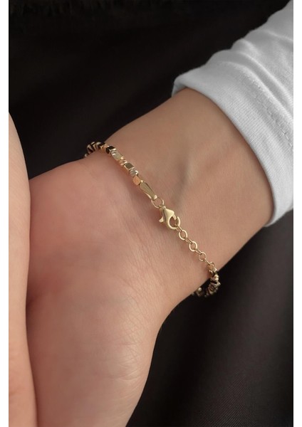 14 Ayar Altın Üç Renkli Dorika Top Detaylı Küp Bileklik fiyatları