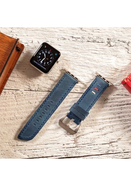 Apple Watch Deri Kordon 42MM 44MM 45MM 49MM 3 / 4 / 5 / 6 / Se / 7 / 8 / Ultra / Ultra 2 Mavi Deri Kayış fırsatları