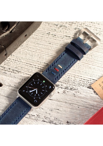Apple Watch Deri Kordon 42MM 44MM 45MM 49MM 3 / 4 / 5 / 6 / Se / 7 / 8 / Ultra / Ultra 2 Mavi Deri Kayış