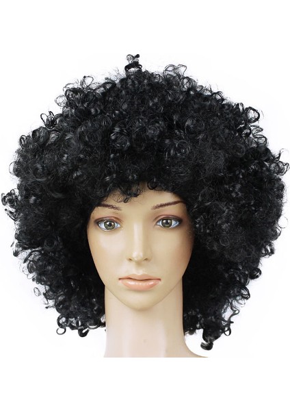 Çocuk Yetişkin Siyah Afro Peruk Hayranları Komik Çünkü Peruk Retro Disko Kıvırcık Saç Sahne (Yurt Dışından)
