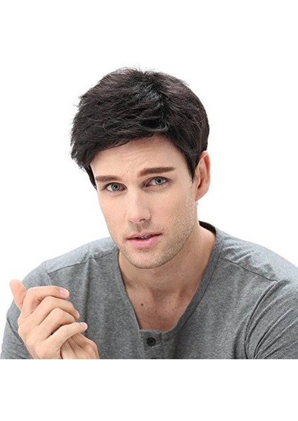 Adam Eğik Patlama Saç Siyah Için Doğal Gerçekçi Yüksek Sıcaklık Fiber Peruk (Yurt Dışından) fiyatları