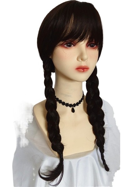 Addams Ailesi Animasyonlu Adams Ailesi Anime Peruk Siyah Çift At Kuyruğu Örgü Peruk (Yurt Dışından)