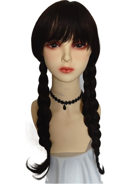 Addams Ailesi Animasyonlu Adams Ailesi Anime Peruk Siyah Çift At Kuyruğu Örgü Peruk (Yurt Dışından)