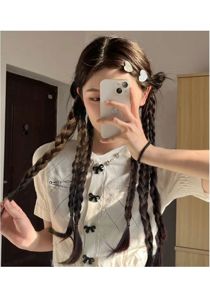 Örgü Boks Örgüsü Kadın Çift At Kuyruğu Internet Ünlü Tatlı Serin Balık Kılçığı Büküm Örgü Doğal Ateşli Kız Dreadlocks Vurgu Örgüsü (Yurt Dışından)