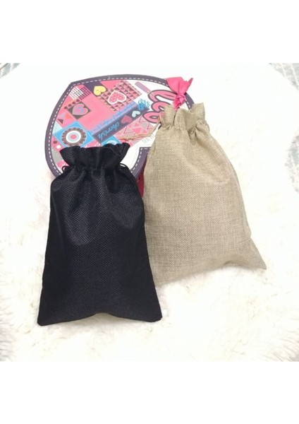 2 Adet Hasır Kese Çanta Torba Hediyelik Kese Keten Siyah ve Hasır Rengi 26X17,5 cm fiyatları
