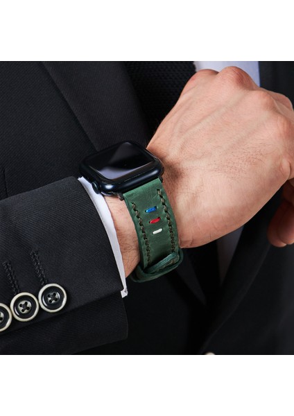 Apple Watch Kordon 42MM 44MM 45MM 49MM 3 / 4 / 5 / 6 / Se / 7 / 8 / Ultra / Ultra 2 Deri Kordon Deri Kayış Yeşil fiyatları