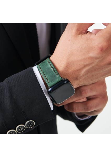 Apple Watch Kordon 42MM 44MM 45MM 49MM 3 / 4 / 5 / 6 / Se / 7 / 8 / Ultra / Ultra 2 Deri Kordon Deri Kayış Yeşil fırsatları