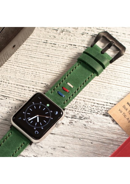 Apple Watch Kordon 42MM 44MM 45MM 49MM 3 / 4 / 5 / 6 / Se / 7 / 8 / Ultra / Ultra 2 Deri Kordon Deri Kayış Yeşil