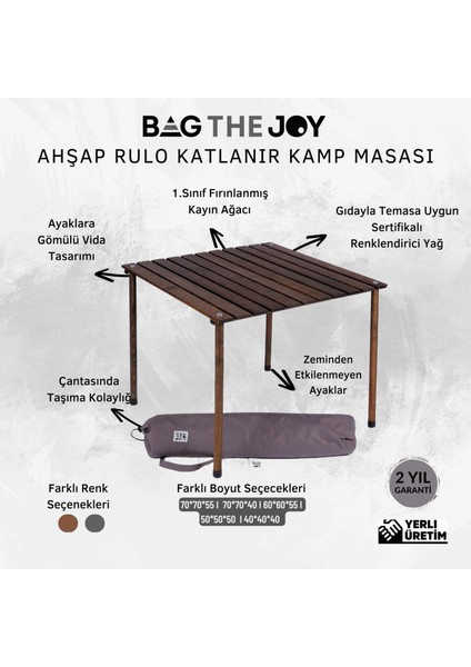 Bag The Joy 70x70x55 Katlanır Rulo Kamp ve Piknik Masası - Antrasit