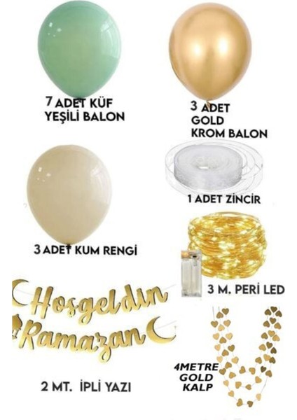Hoşgeldin Ramazan Gold Yazı Ledli Zincir Balon Seti Ramazan Bayramı Oda Süsleme Seti fiyatları
