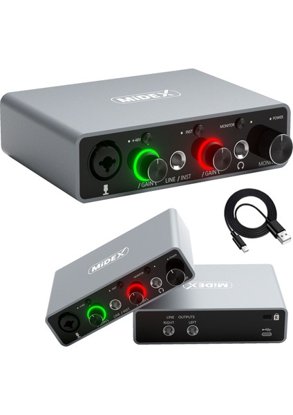 GLX-700GR Üst Segment Usb Stüdyo Ses Kartı 2 Giriş 2 Çıkış 24bit/192kHz