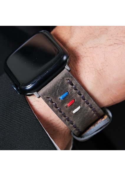 Apple Watch 42MM 44MM 45MM 49MM 3 / 4 / 5 / 6 / Se / 7 / 8 / 9 Ultra Ultra 2 Deri Kordon Hakiki Crazy Deri Kayış Gri