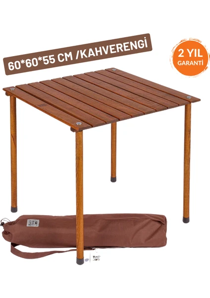 Bag The Joy L 60x60x55CM Ahşap Katlanır Rulo Kamp ve Piknik Masası - Kahverengi