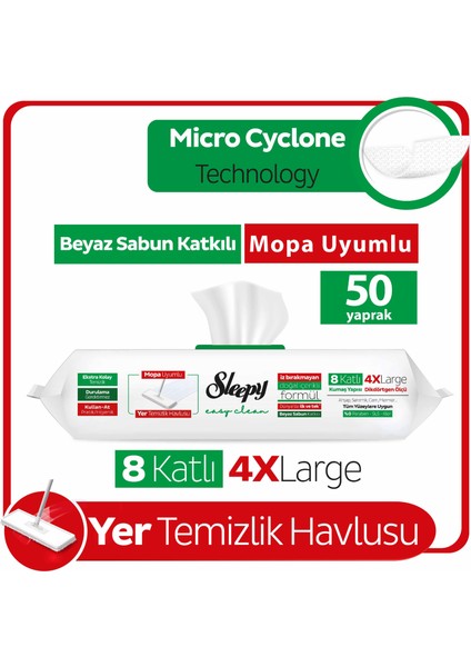 Easy Clean Beyaz Sabun Katkılı Mopa Uyumlu Yer Temizlik Havlusu 50 Yaprak