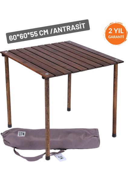 Bag The Joy L 60x60x55 CM Ahşap Katlanır Rulo Kamp ve Piknik Masası - Antrasit