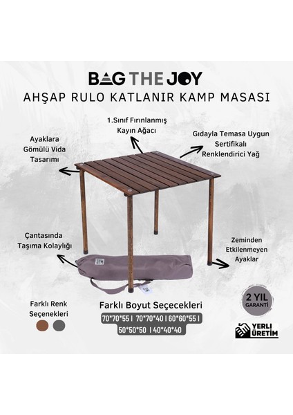 Bag The Joy L 60x60x55 CM Ahşap Katlanır Rulo Kamp ve Piknik Masası - Antrasit