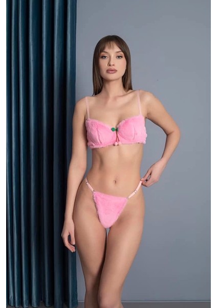Pembe Peluş Sütyen Takımı A-150