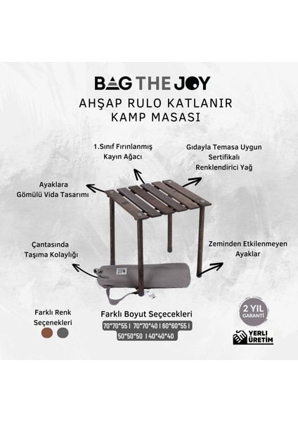 Bag The Joy 40 x 40 x 40 Katlanır Rulo Kamp ve Piknik Masası Antrasit