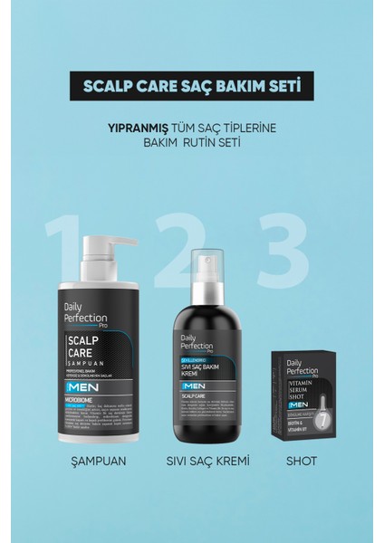 Scalp Care Saç Bakım Seti Erkeklere Özel (Şampuan-Şekillendirici Sıvı Saç Bakım Kremi-Vitamin Shot)