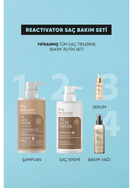 Dp Daily Perfection Pro Reactıvator Saç Bakım Seti Saç (Şampuan-Saç Bakım Kremi-Saç Bakım Yağı-Serum)