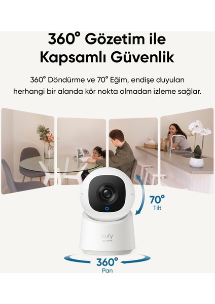 Eufy Security C220 360 Derece Dönebilen Kızılötesi Gece Görüşlü IP Kamera - T8W1 (Anker Türkiye Garantili)