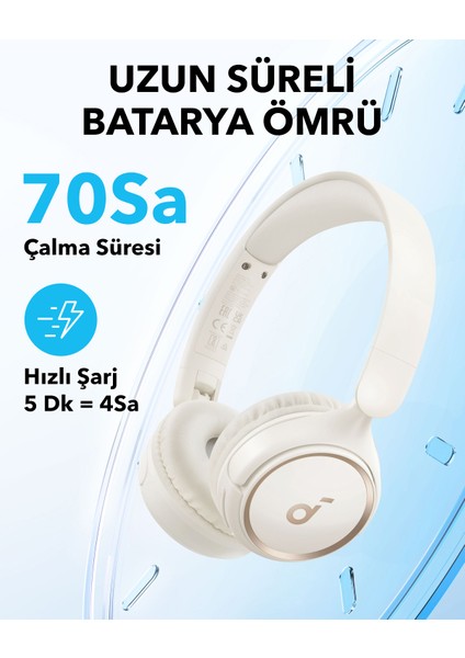 Soundcore H30i Mikrofonlu Kablosuz Kulaküstü Kulaklık - 70 Saat Oynatma Süresi- Soundcore Uygulama Destekli - Multipoint Connection - Beyaz (Anker Türkiye Garantili)