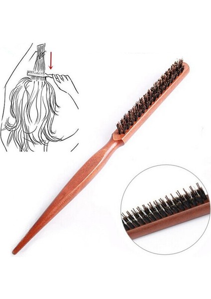 Profesyonel Salon Ahşap Saplı Doğal Domuzu Kıl Saç Fırçası Kabarık Tarak Ince Çizgi Tarak Saç Fırçası Kuaförlük Berber Aracı 1 Adet (Yurt Dışından)