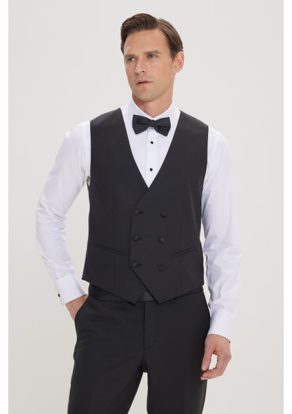 Slim Fit Dar Kesim Kırlangıç Yaka Yünlü Yelekli Smokin Takım indirimleri