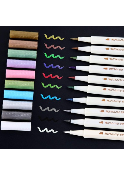 10 Renk Metalik Fırça Işaretleme Kalemleri, Kart Yapımı Için Metalik Kaligrafi Boyama Kalemi, Kaya Boyama, Cam, Metal, Ahşap (Yurt Dışından)