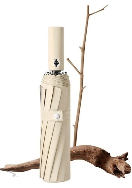 Hyt-Büyük Güneşlik Otomatik Şemsiye Iş Güneş Koruması Açık Güneşli ve Yağmurlu Vinil Güneşlik Şemsiye-Bej (Yurt Dışından)