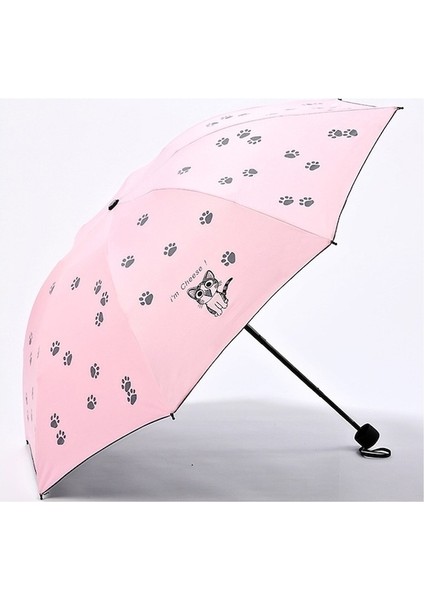 Hss Pati Desenli Mini Katlanır Şemsiye - Pembe (Yurt Dışından)